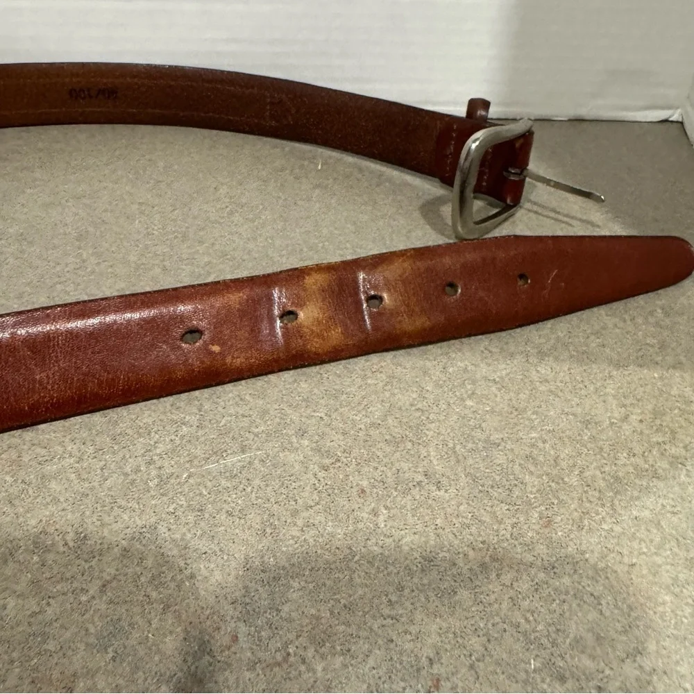 Lands’ End Vintage Men’s Woven Print Brown Leather Belt Size 40/100 Made in USA